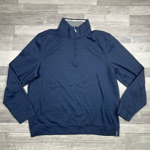 Perry Ellis Men's Navy-Blue Quarter Zip Sweater - Picture 1 of 5